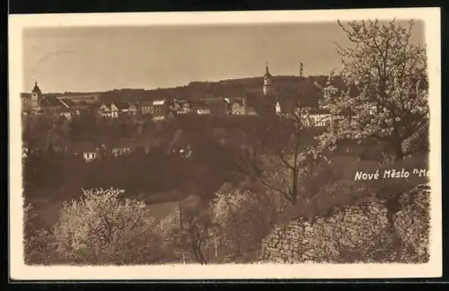 AK Nové Mesto n. Met., Panorama mit Kirche