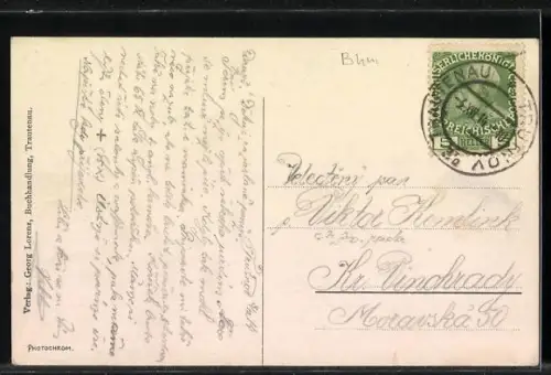 AK Trautenau, Panorama mit Kirche