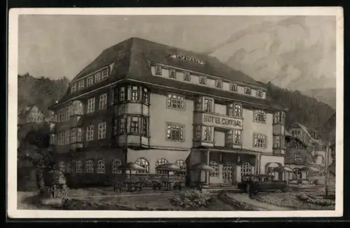 Künstler-AK Spindlermühle, Hotel Central