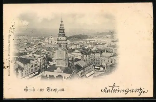 AK Troppau, Ortsansicht mit dem Rathaus im Vordergrund