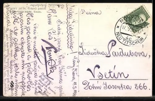 AK Neu-Titschen, Totalansicht vom Feld aus