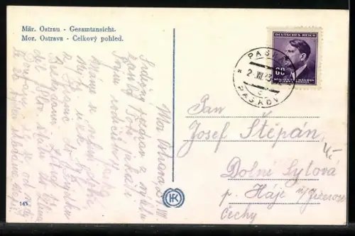 AK Mär. Ostrau, Gesamtansicht aus der Vogelschau