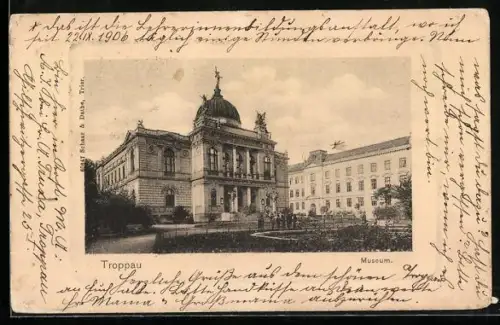 AK Troppau, Blick auf das Museum mit Anlagen