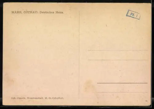 Künstler-AK Mär. Ostrau, Deutsches Haus mit Strassenpartie
