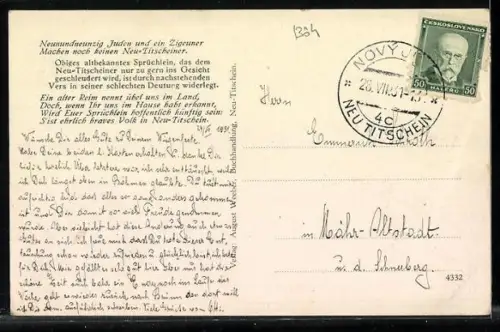 AK Neu-Titschein, Stadtplatz mit Denkmal