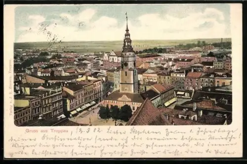 AK Troppau, Panorama mit Rathaus