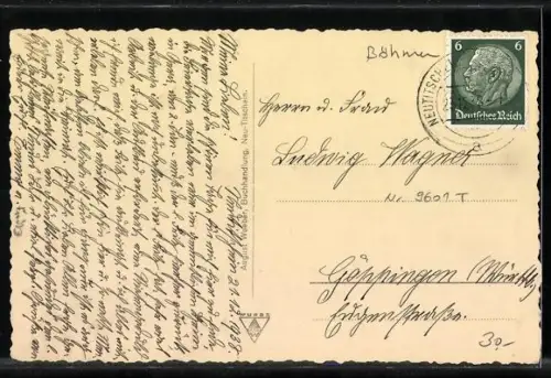 AK Neu-Titschein, Restaurant London von R. Ries, Sparkasse, Zahnarzt