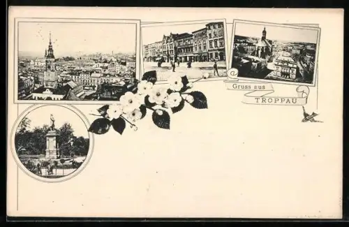 AK Troppau, Partie am Markt, Blick auf den Ort