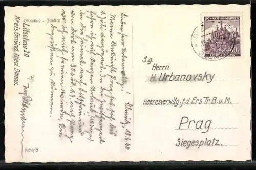 AK Olmütz, Teilansicht mit Magistrale aus der Vogelschau