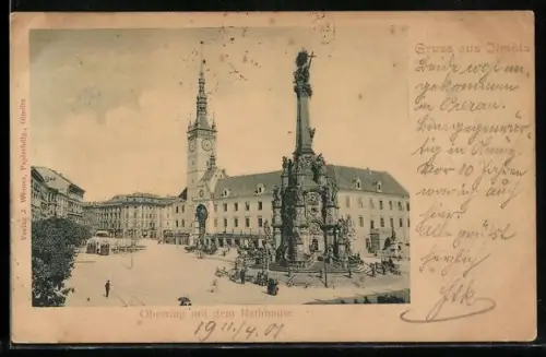 AK Olmütz, Oberring mit Rathaus und Säulendenkmal
