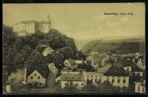 AK Jauernig /Oest. Schl., Teilansicht mit Burg