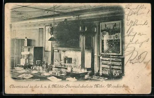 AK Mähr.-Weisskirchen, Chemiesaal in der k.u.k. Militär-Oberrealschule