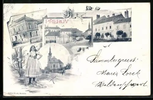 AK Prerau, Gebäudeansicht, Kirche, Strassenpartie