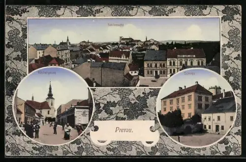AK Prerau /Prerov, Kirchengasse, Schloss, Totalansicht