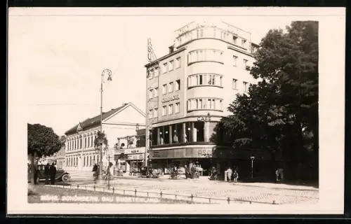 AK Mähr.-Schönberg, Grand Hotel, Ortspartie