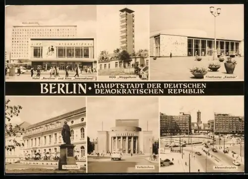 AK Berlin, Filmtheater Kosmos, Hotel Berolina u. Kino International, HOG Müggelturm