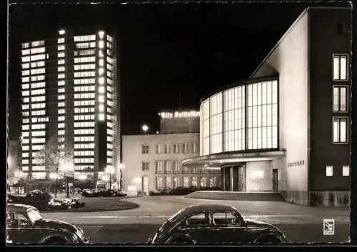 AK Berlin-Charlottenburg, Schillertheater und Telefunken-Hochhaus bei Nacht