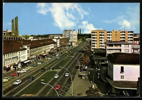 AK Wolfsburg, Porschestrasse aus der Vogelschau, mit VW-Werk