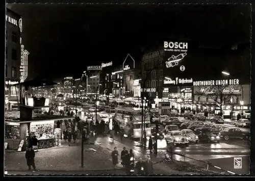 AK Berlin, Kurfürstendamm bei Nacht, mit Kiosk