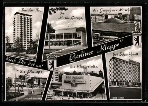 AK Berlin, Berliner Klappe, die Giraffe, Musik Garage, Groschen Moschee, Plumpe, Circus Karajani, Schachbrett