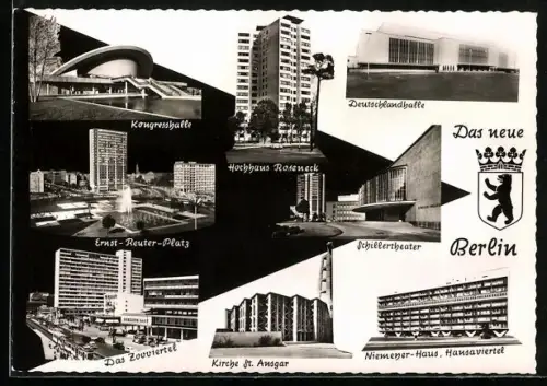 AK Berlin, Ernst-Reuter-Platz, Kongresshalle, Zooviertel, Kirche St. Ansgar, Deutschlandhalle