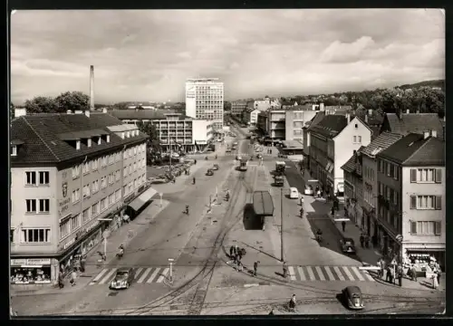 AK Reutlingen, Karlsplatz mit Hochhaus aus der Vogelschau
