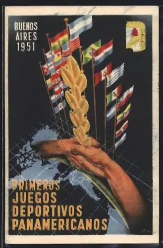 AK Buenos Aires, Panamerikanische Spiele im Jahr 1951, Olympia, Fahnen