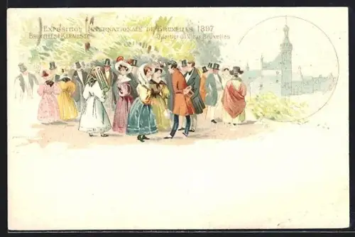 Lithographie Bruxelles, Exposition Internationale 1897, Kermesse, Quartier du Vieux Bruxelles