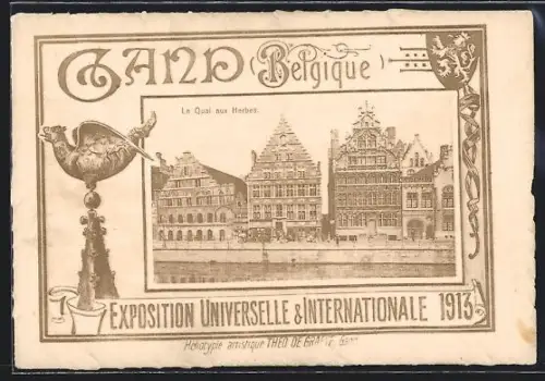 AK Gand, Exposition Universelle & Internationale 1913, Le Quai aux Herbes, Passepartout