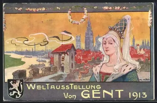Künstler-AK Gent, Weltausstellung 1913, Ortsansicht mit Kirche