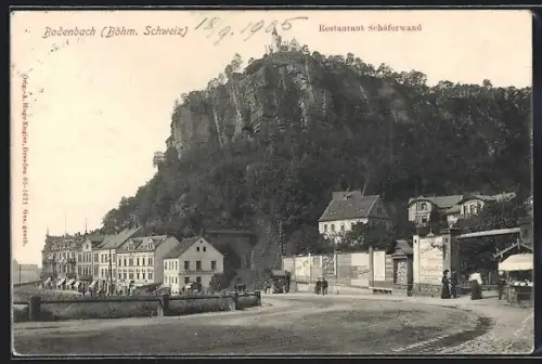 AK Tetschen-Bodenbach / Decin, Teilansicht mit Restaurant Schäferwand