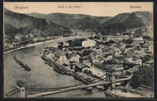 AK Tetschen-Decin, Blick in das Elbtal mit Obergrund