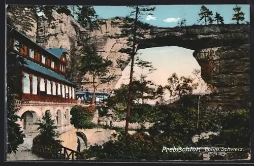 AK Prebischtor /Böhm. Schweiz, Blick auf eine natürliche Brücke