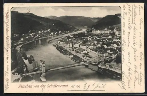 AK Tetschen, Ausblick auf Stadt und Fluss von der Schäferwand