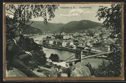 AK Tetschen a. E., Blick vom Quaderberg auf die Stadt