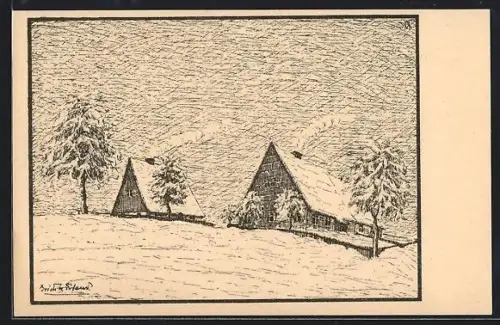 Künstler-AK Katharinaberg i. Böhm, Berghütten