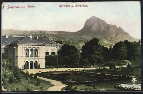 AK Sauerbrunn Bilin, Kurhaus und Borschen