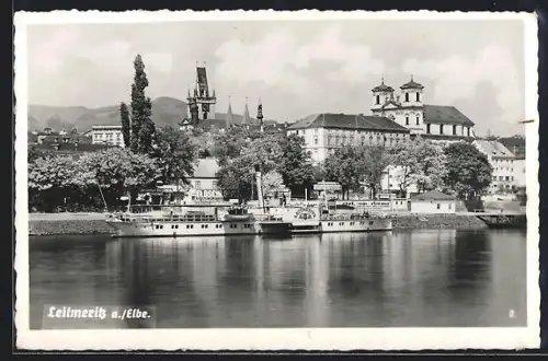 AK Leitmeritz, Elbdampfer Leitmeritz liegt vor Anker