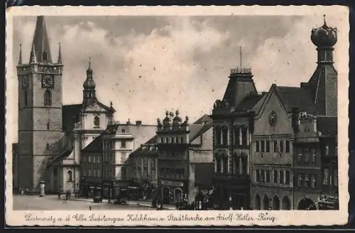 AK Leitmeritz-Litomerice, Kelchhaus und Stadtkirche am Ring