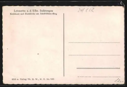 AK Leitmeritz-Litomerice, Kelchhaus und Stadtkirche am Ring