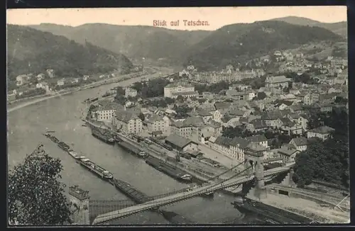 AK Tetschen, Panorama mit Flusspartie