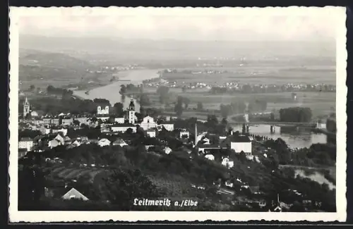 AK Leitmeritz a. Elbe, Teilansicht mit Uferpartie