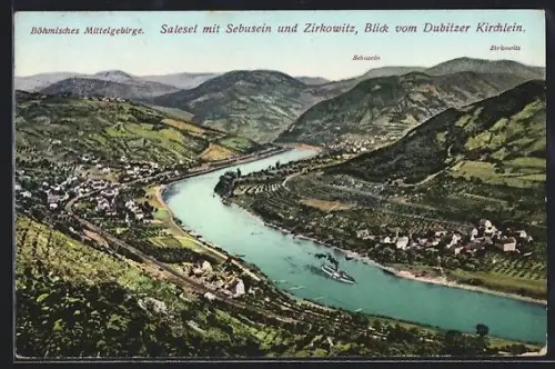 AK Salesel /Böhmisches Mittelgebirge, Panorama mit Sebusein und Zirkowitz, Blick vom Dubitzer Kirchlein