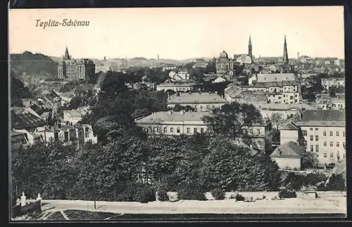 AK Teplitz-Schönau, Blick über die Dächer der Stadt mit Kirchtürmen
