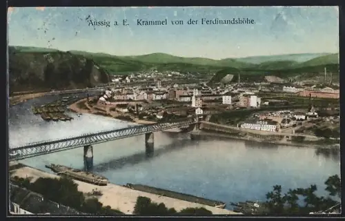 AK Aussig a. E., Krammel von der Ferdinandshöhe mit Brücke