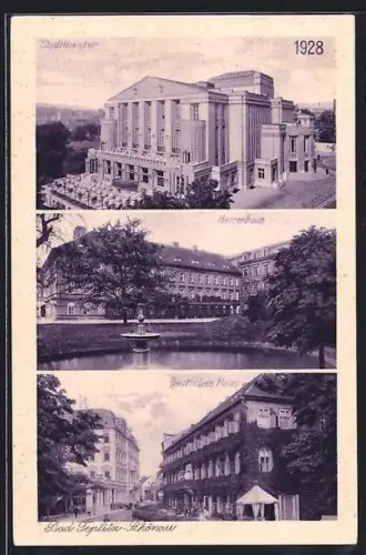 AK Bad Teplitz-Schönau, Deutsches Haus, Herrenhaus, Stadttheater