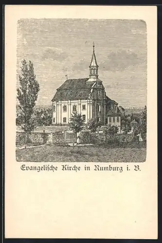 Künstler-AK Rumburg i. B., Blick zur Evang. Kirche