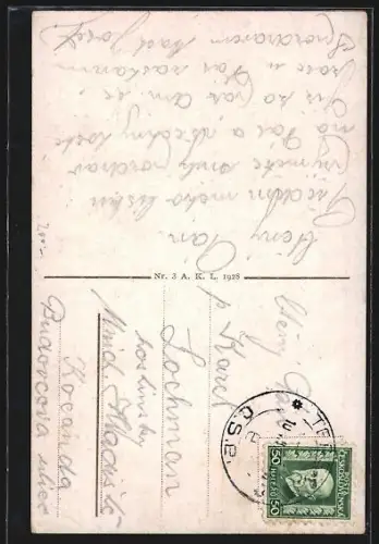 AK Terezin, Blick zur Kirche, Flusspartie im Ort