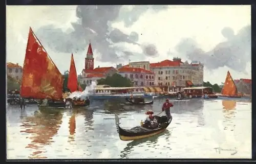 Künstler-AK Lido di Venezia, Approdo S. Maria Elisabetta