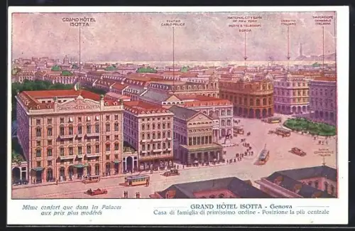 AK Genova, Grand Hôtel Isotta, Propr. C. E. Calza, Teatro Carlo Felice, Credito Italiano
